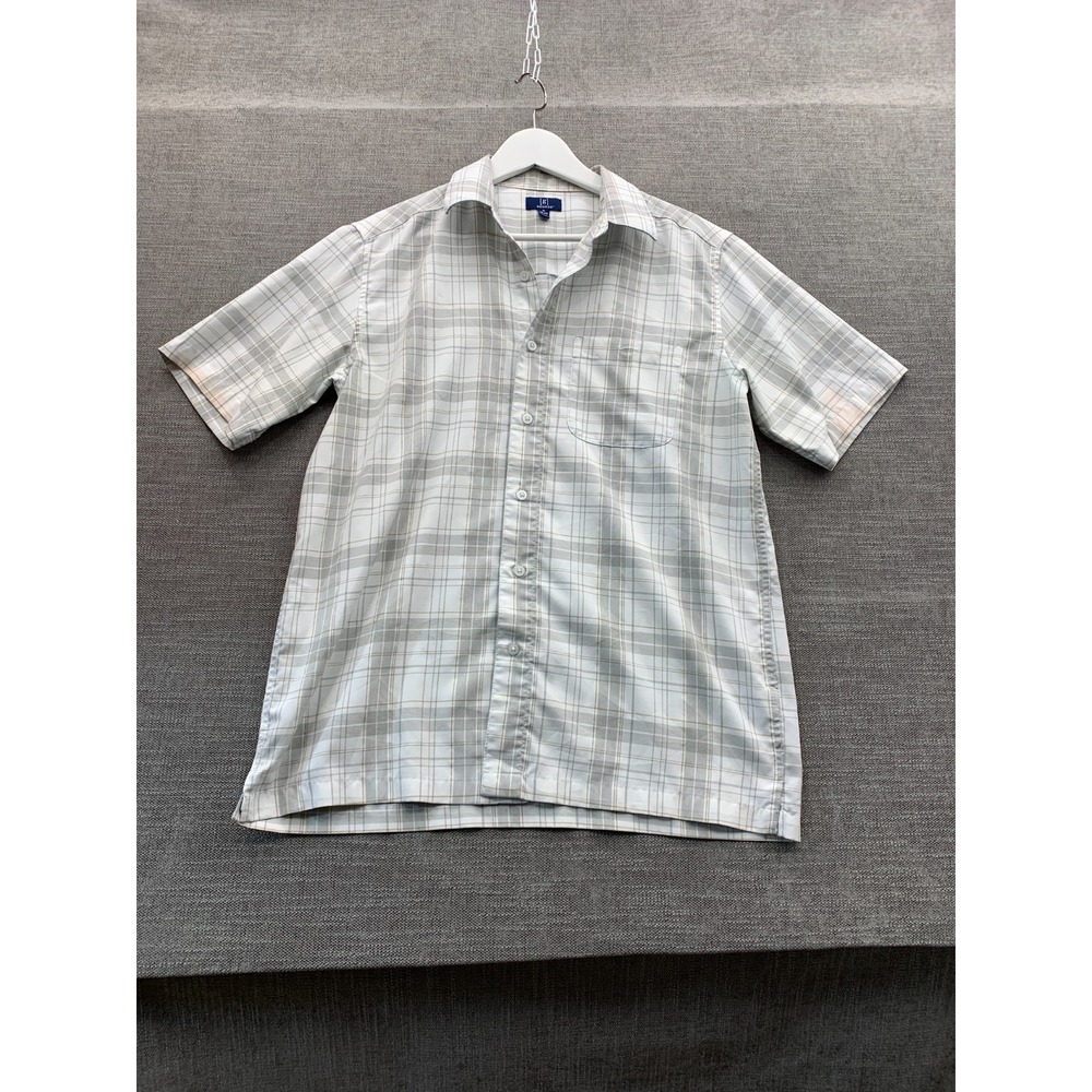 George Shirt Mens M Multicolor Plaid Side Slit Short Sleeve Collared Button Up